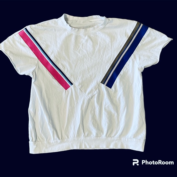 T-Shirt in Short Serve Stripe Blue Pink Small - Picture 1 of 5